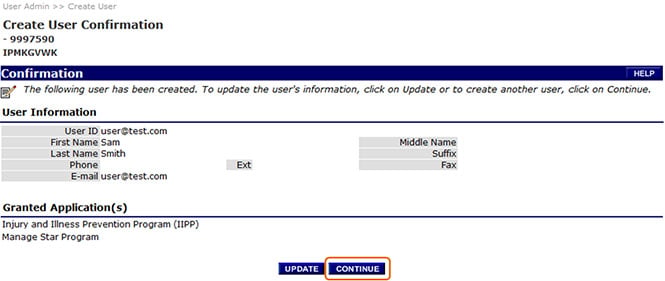 Create user confirmation